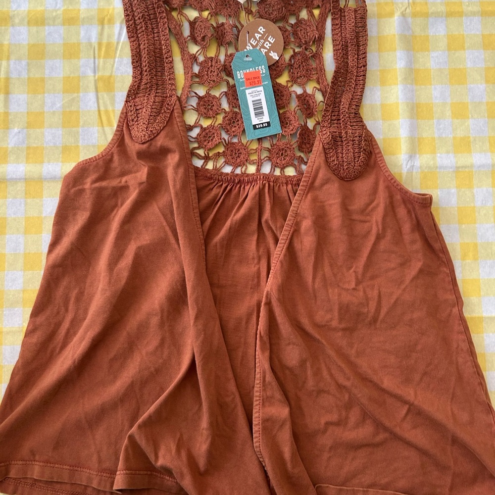 EARTHBOUND Burnt Orange Crochet-Back Sleeveless Tank